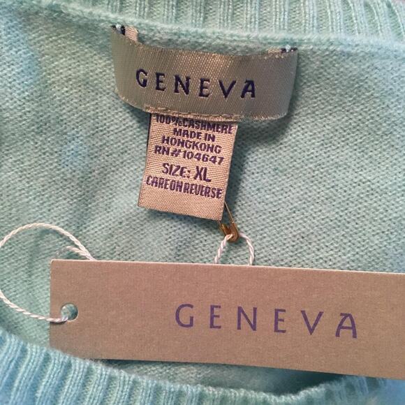 Geneva Aqua-Green-Blue-White Argyle 100% Cashmere Sweater XL - Picture 6 of 7